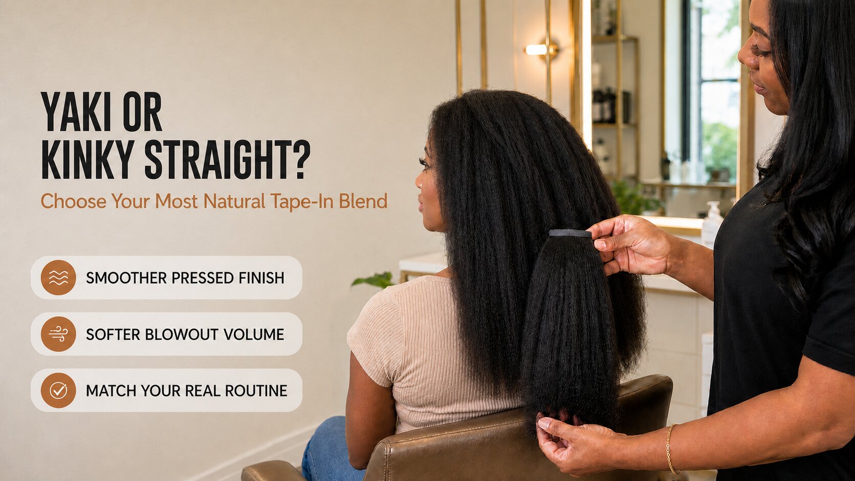 Yaki Straight vs Kinky Straight Tape-Ins for a Natural Blowout Blend