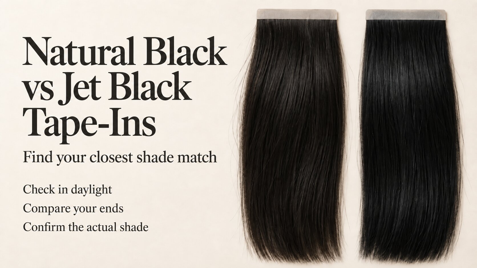 Natural Black vs Jet Black Hair Extensions: Tape-In Shade Match