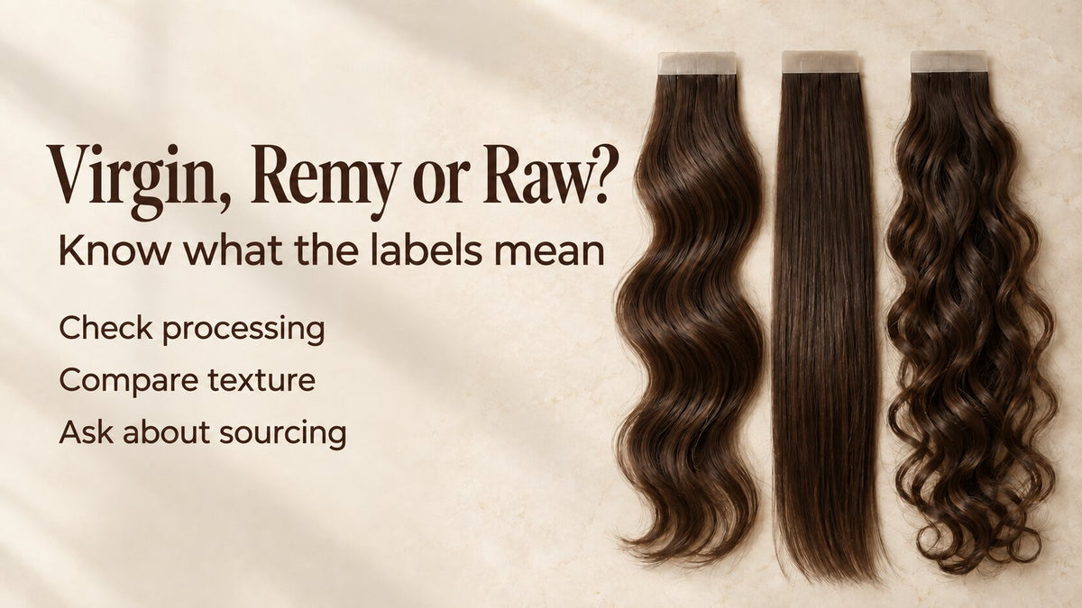 Virgin vs Remy vs Raw Hair for Tape-Ins: What the Labels Really Mean
