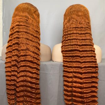 Ginger color wigs Deep Wave 200%Density Virgin Human Hair Transparent HD Lace Full Frontal Wig Over $200 per order get Free small sample