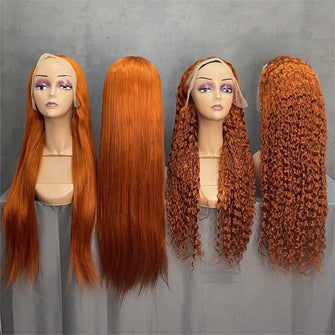 Ginger Orange Straight Water Wave Human Hair Full Lace Frontal Wig