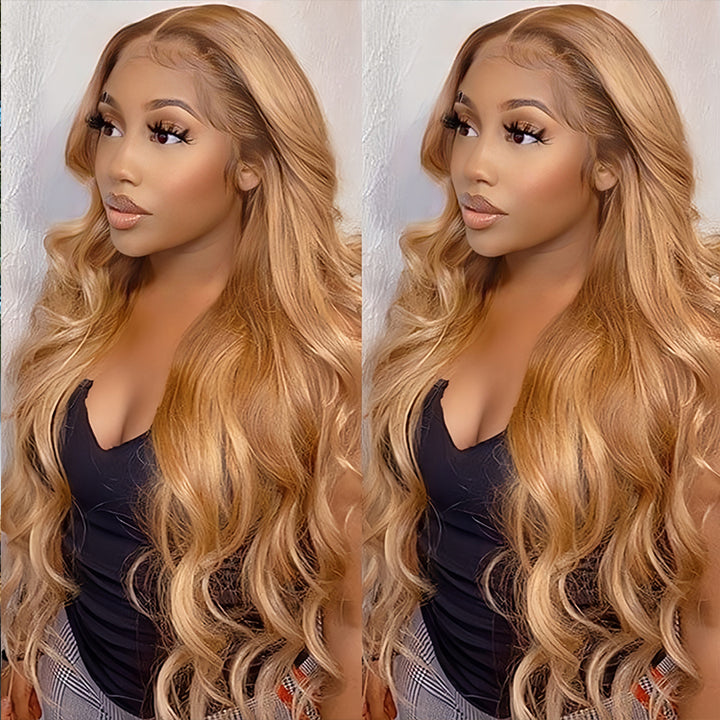 #27 color Virgin Human Hair13x4 Transparent Lace Full Frontal Glueless  Wigs - URBAN CHIC HAIR