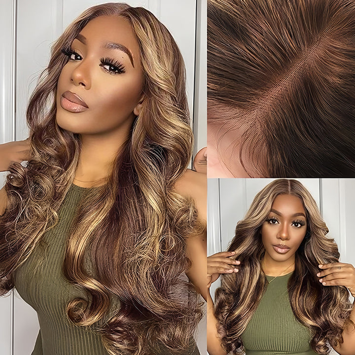 4/27 color Virgin Human hair13X6 Transparent Lace Frontal Glueless wigs - URBAN CHIC HAIR