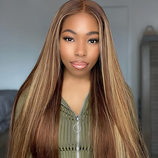 4/27 color Virgin Human hair13X6 Transparent Lace Frontal Glueless wigs - URBAN CHIC HAIR