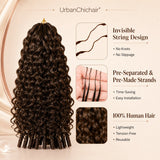 #4 Chocolate Brown Burmese Curly crochet human hair showing invisible string design, pre-separated strands, and reusable human hair quality.