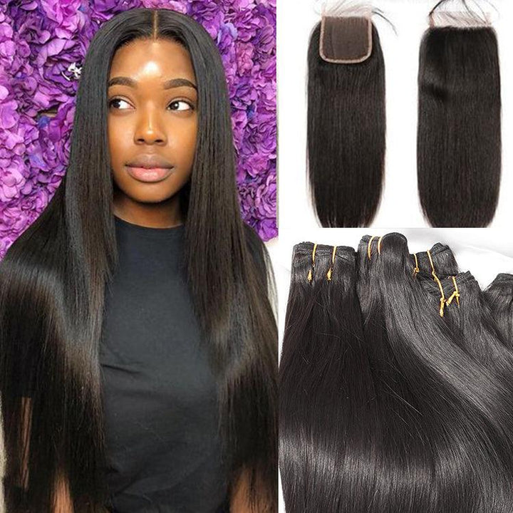 Straight Virgin Human Hair 4X4 Transparent Lace Closure - URBAN CHIC HAIR