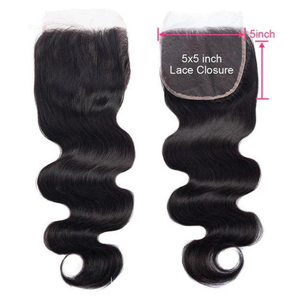 Body wave Virgin Human Hair 5X5 Transparent Lace Closure - URBAN CHIC HAIR