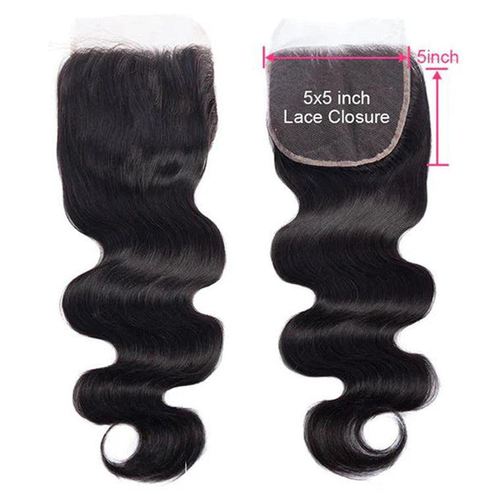 Body wave Virgin Human Hair 5X5 Transparent Lace Closure - URBAN CHIC HAIR