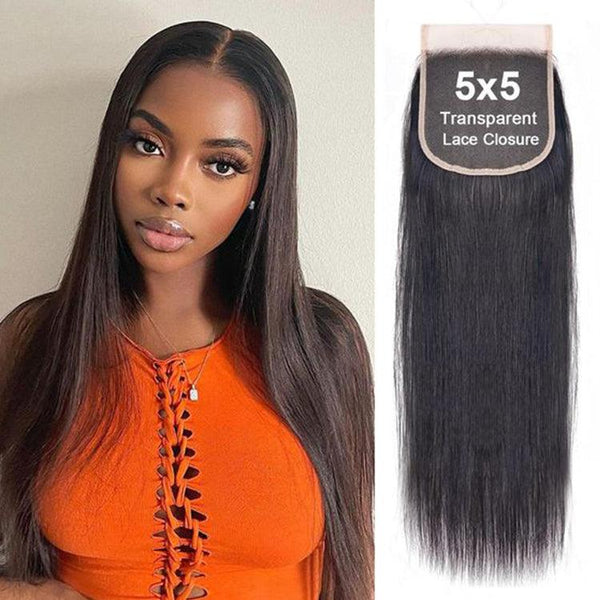 Straight Virgin Human Hair 5X5 Transparent Lace Closure - URBAN CHIC HAIR