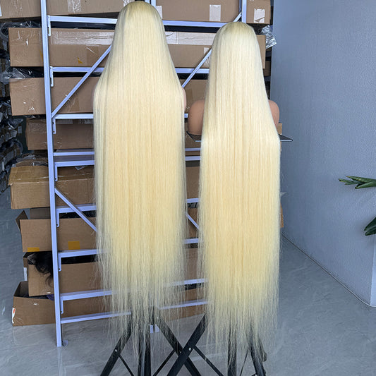 50 inch 613 blonde Straight 200% Raw Human hair 13X6 Transparent Lace Frontal wigs