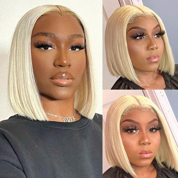 613 blonde Bob Straight Virgin Human hair 6x6 HD Lace Full Frontal Wigs - URBAN CHIC HAIR