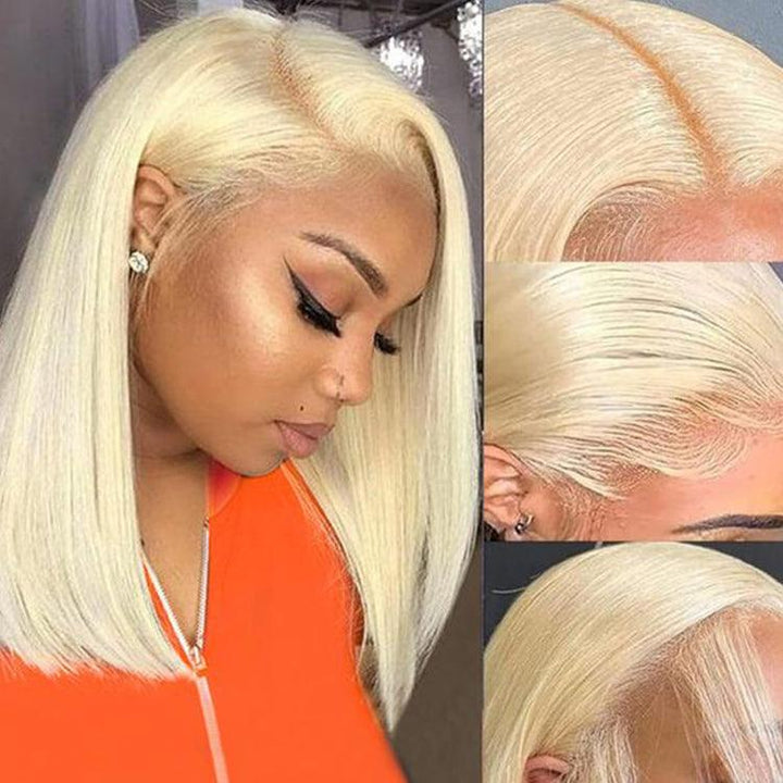 613 blonde Bob Straight Virgin Human hair 13x6 HD Lace Full Frontal Wigs - URBAN CHIC HAIR