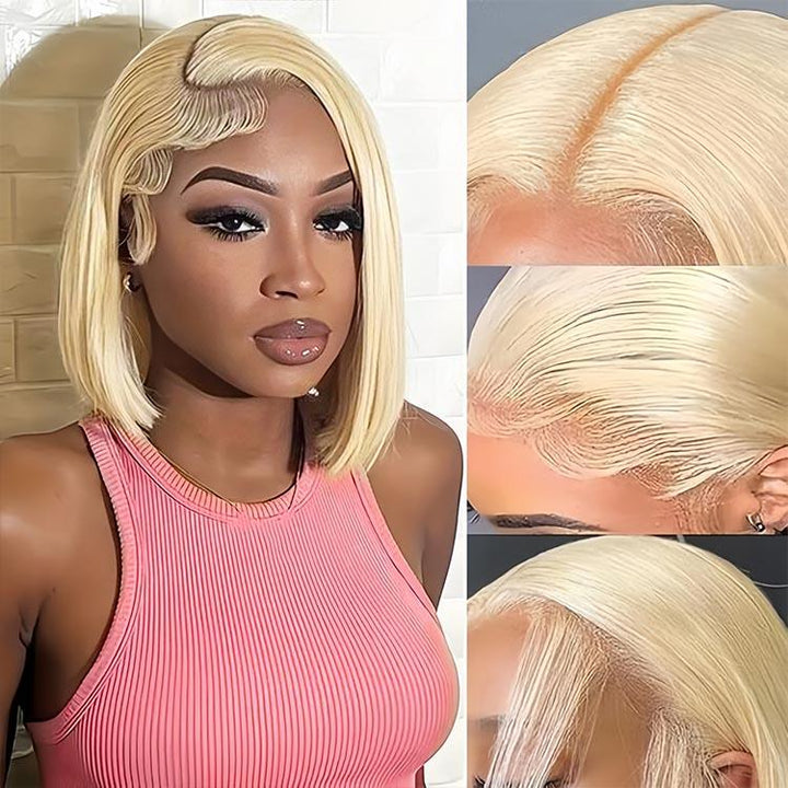 613 blonde Bob Straight 180% Density Virgin Human hair 13x4 Transparent Lace Full Frontal Wigs - URBAN CHIC HAIR