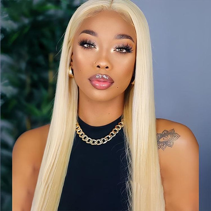 613 blonde Straight Virgin Human hair 13x4 HD Lace Frontal Glueless wigs - URBAN CHIC HAIR