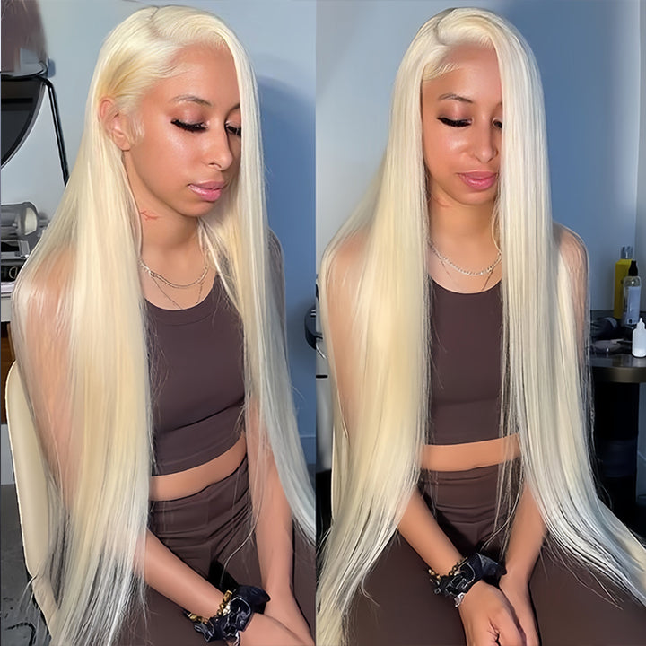 613 blonde Straight Virgin Human hair 13x4 Transparent Lace Frontal Glueless wigs - URBAN CHIC HAIR