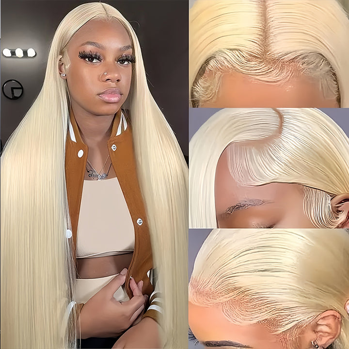 613 blonde Straight Virgin Human hair 13x4 Transparent Lace Frontal Glueless wigs - URBAN CHIC HAIR