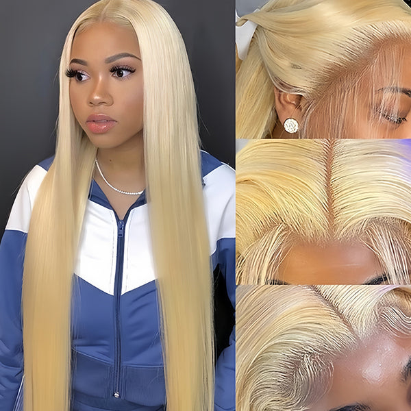 613 blonde Straight Virgin Human hair 9X6 Transparent Lace Frontal Glueless wigs - URBAN CHIC HAIR