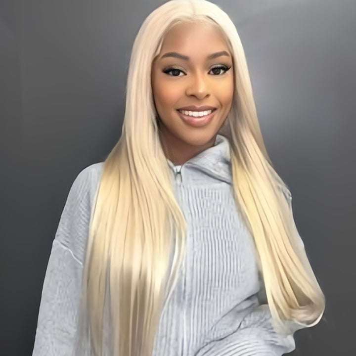 613 blonde Straight Virgin Human hair 5x5 Transparent Lace Closure Glueless wigs - URBAN CHIC HAIR