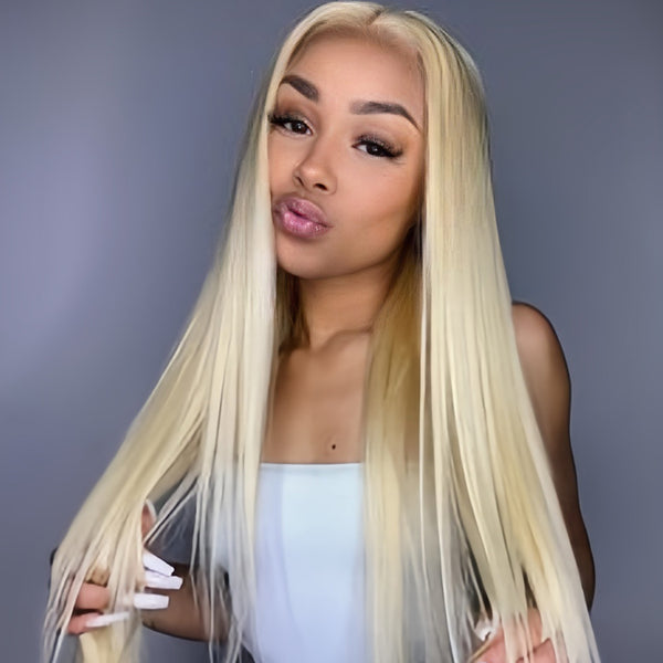 613 blonde Straight Virgin Human hair 5x5 Transparent Lace Closure Glueless wigs - URBAN CHIC HAIR