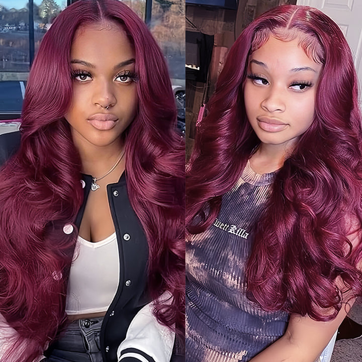 99j Color Virgin Human hair 5x5 Transparent Lace Closure Glueless wigs - URBAN CHIC HAIR