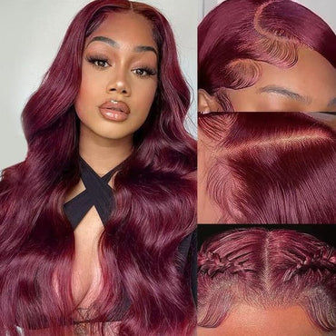 Burgundy Color Virgin Human hair 5x5 Transparent Lace Closure Glueless wigs