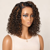 AI styling visualization of a woman wearing a brown highlight water wave wig.