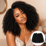 Afro curly crochet human hair bundles display showing 50g packs, strand count per bundle, and full head usage recommendations for natural and fuller hairstyles.