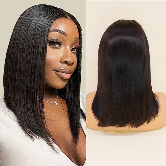 Natural Color Bob Straight 180% Density Virgin Human hair 13x4 Transparent Lace Full Frontal Wigs