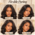 Back view of Natural Black body wave human hair wig showing smooth, glossy waves, defined curls and full shoulder-length hair.