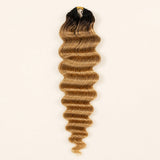 Before-and-after view of a cornrow foundation and finished #T1B/27 loose deep wave crochet hairstyle