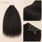 Before and after kinky straight clip-in extensions showing added length and volume in minutes