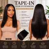 Before and after transformation using straight tape-in hair extensions, showing added length, volume, and seamless natural results on Black hair.