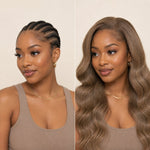 Black woman wearing UrbanChichair #8 light brown body wave crochet human hair