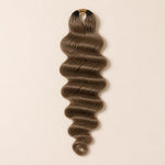 Black woman wearing UrbanChichair Color #8 light brown loose deep wave human crochet hair