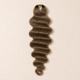 Black woman wearing UrbanChichair Color #8 light brown loose deep wave human crochet hair