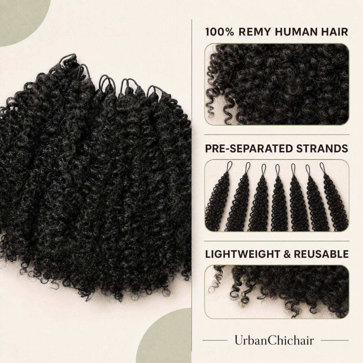 Black woman wearing UrbanChichair natural black kinky curly crochet human hair in a full shoulder-length style