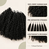 Black woman wearing UrbanChichair natural black kinky curly crochet human hair in a full shoulder-length style
