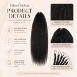 Black woman wearing long natural black kinky straight crochet human hair with full textured volume and a seamless natural-looking finish for UrbanChichair.