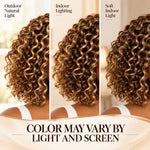 Blonde-highlight water wave curly human hair wig shown under outdoor natural light, indoor lighting and soft indoor light.
