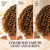 Blonde-highlight water wave curly human hair wig shown under outdoor natural light, indoor lighting and soft indoor light.