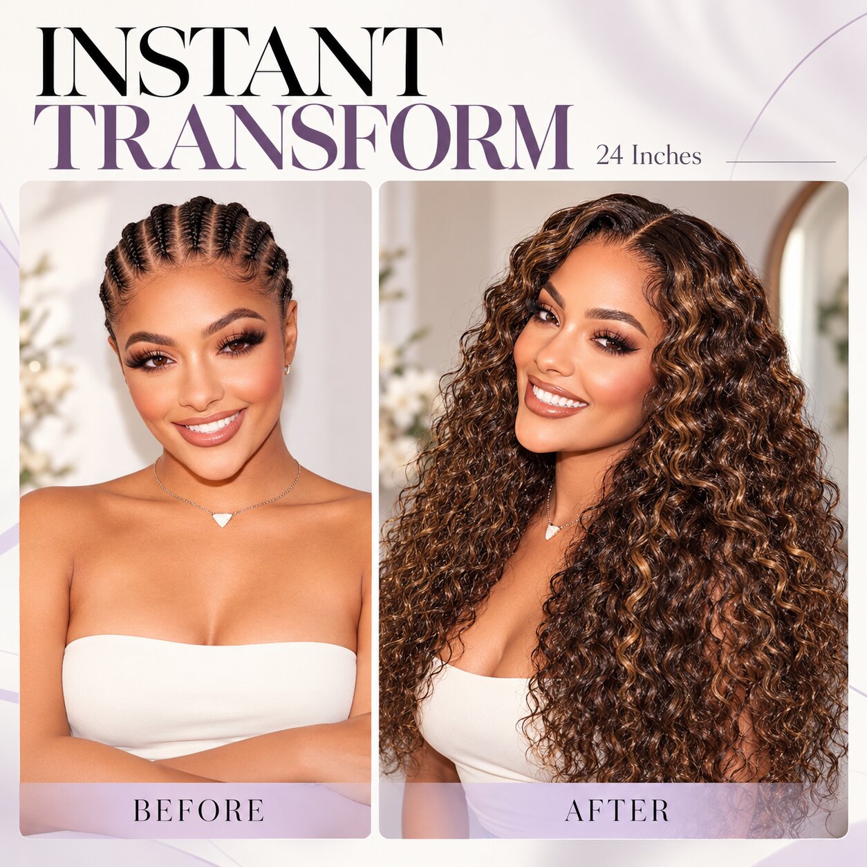Brown highlight Funmi curly glueless wig with 7x6 HD lace, featuring long voluminous curls and warm caramel tones.