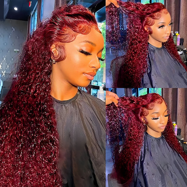 Burgundy Color Virgin Human Hair13x4 Transparent Lace Full Frontal Glueless  Wigs - URBAN CHIC HAIR