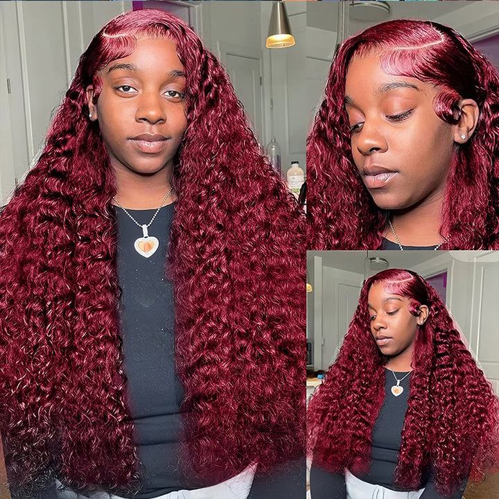 burgundy color Virgin Human hair13X6 Transparent Lace Frontal Glueless wigs - URBAN CHIC HAIR