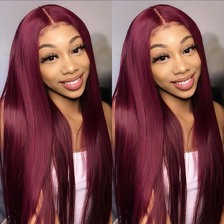 Burgundy Color Virgin Human hair 5x5 Transparent Lace Closure Glueless wigs - URBAN CHIC HAIR