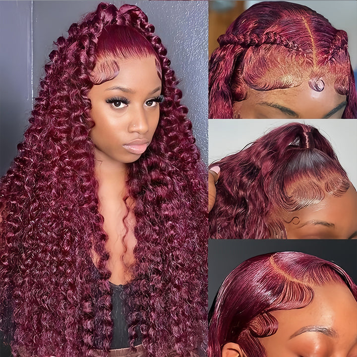 Burgundy Color Virgin Human Hair13x4 Transparent Lace Full Frontal Glueless  Wigs - URBAN CHIC HAIR