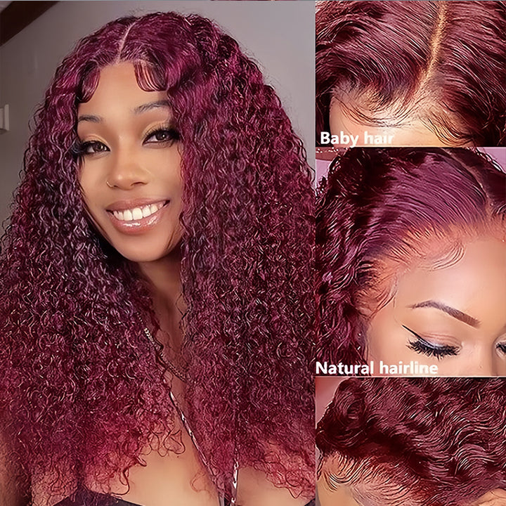 burgundy color Virgin Human hair13X6 Transparent Lace Frontal Glueless wigs - URBAN CHIC HAIR