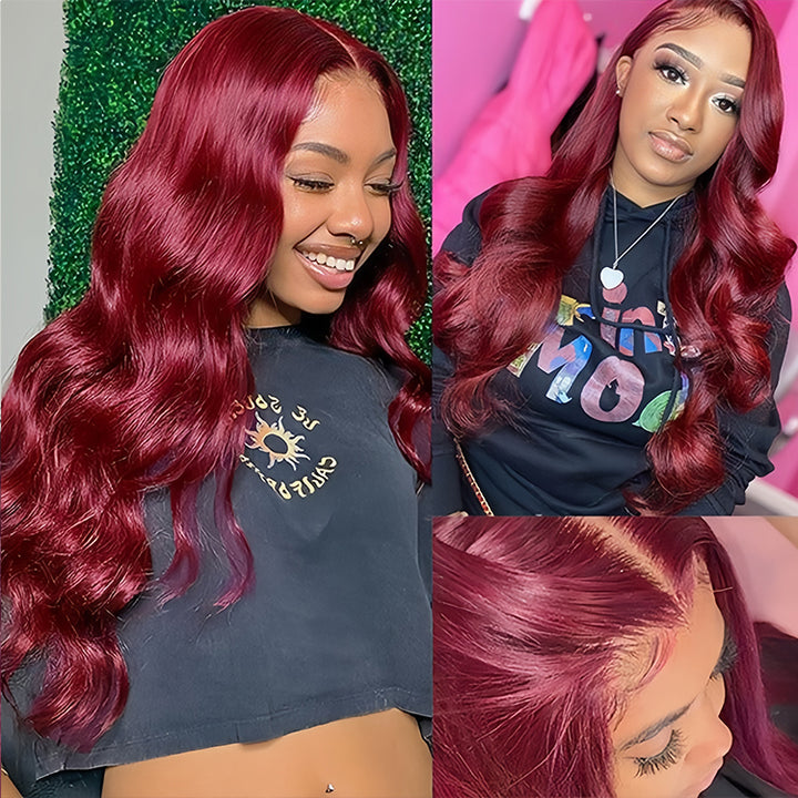 Burgundy Color Virgin Human Hair13x4 Transparent Lace Full Frontal Glueless  Wigs - URBAN CHIC HAIR