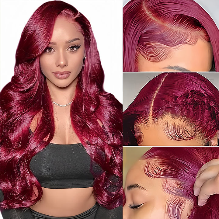 Burgundy Color Virgin Human Hair13x4 Transparent Lace Full Frontal Glueless  Wigs - URBAN CHIC HAIR