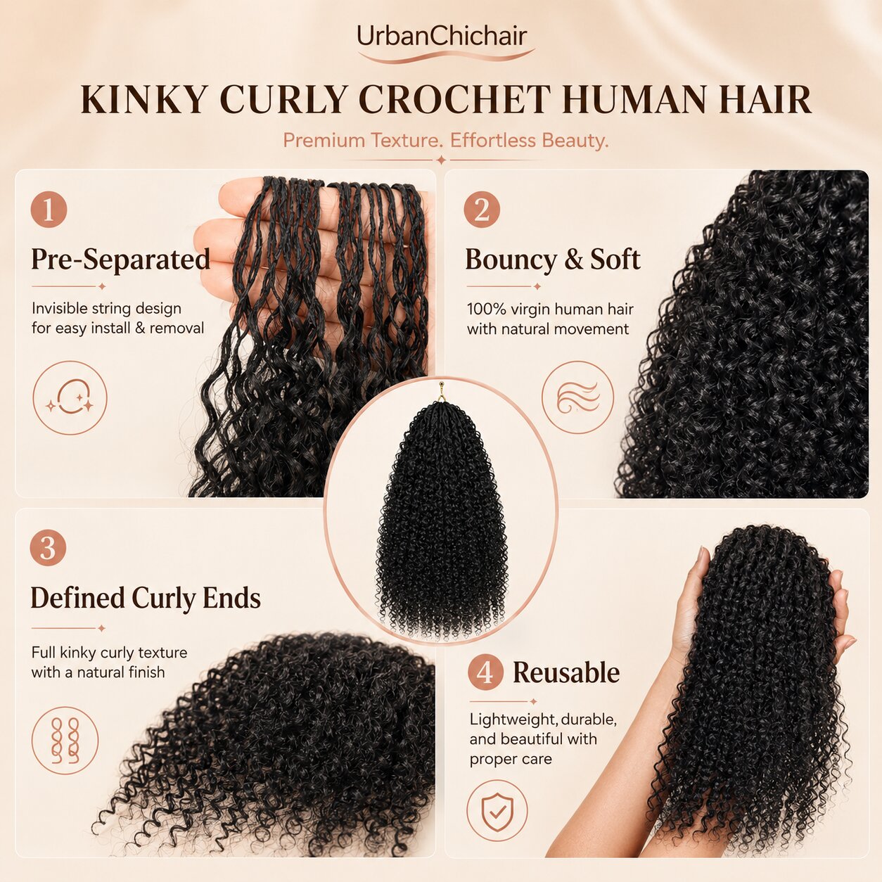 Kinky Curly Crochet Human Hair for Natural Boho Braids