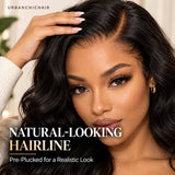 Close-up of a Black woman wearing an HD lace human hair wig with a pre-plucked hairline, realistic scalp appearance, and natural-looking edges.
